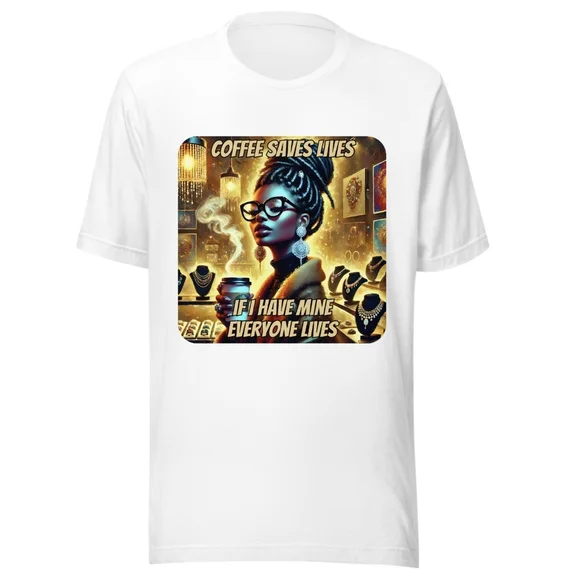 Black Graphic Tee with Coffee Saves Lives Design - Picture 4 of 10